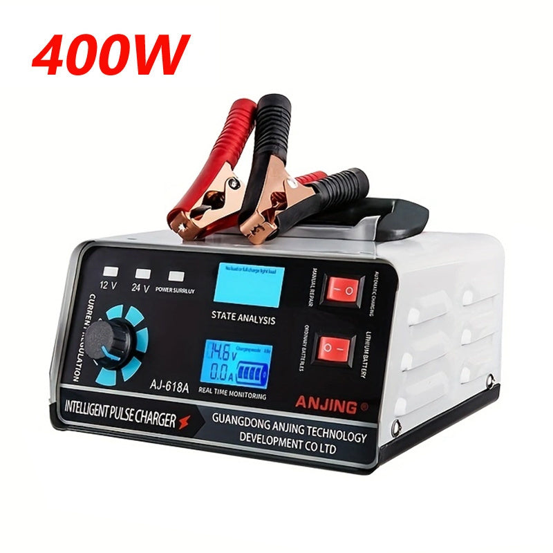 AU Plug Car Battery Charger for 12V 30A/24V 17A 400W Lithium batteries, suitable for car, boat, motorcycle lead acid batteries. Charger maintains battery without battery included.