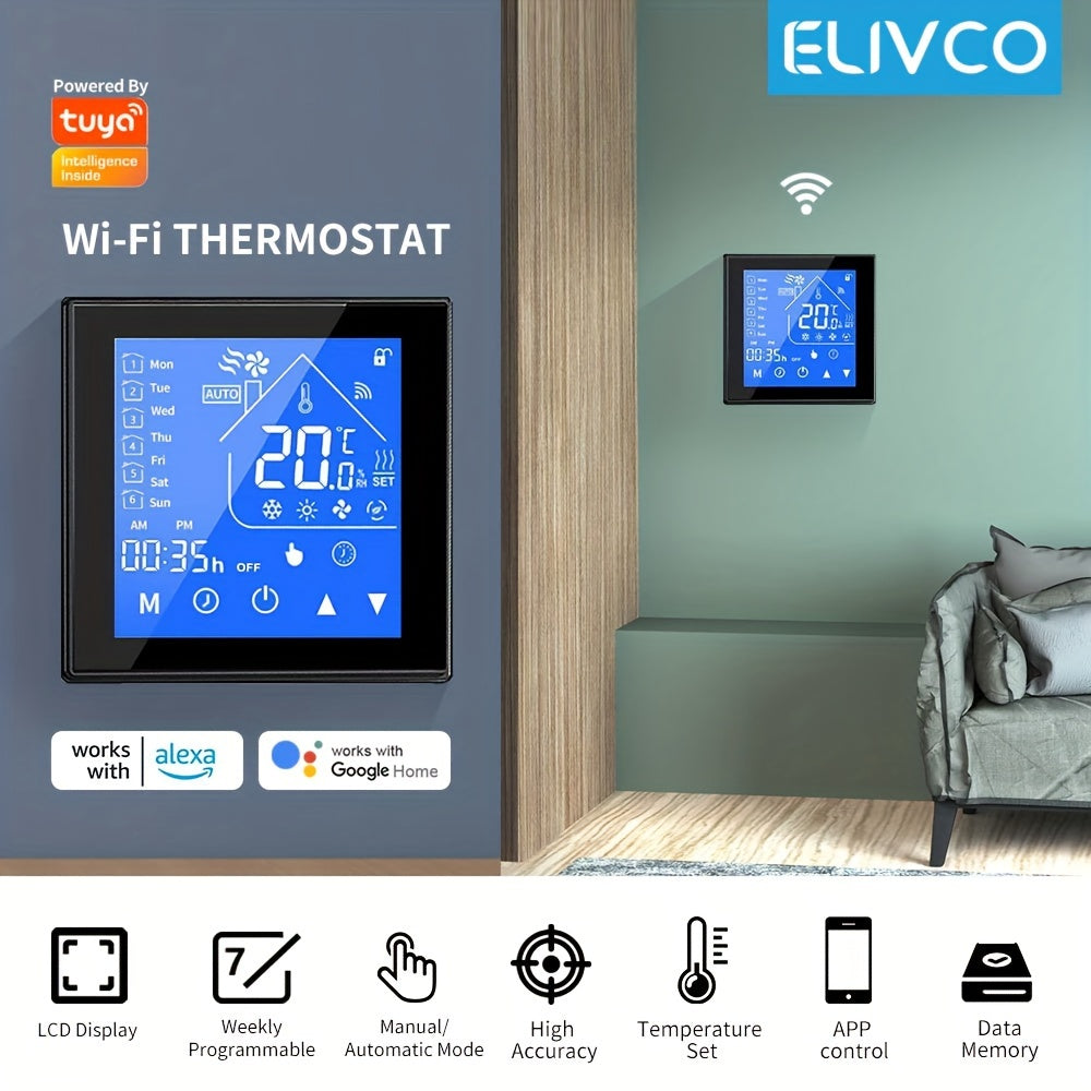 16A Smart WiFi Therjsonmostat for Electric Floor Heating with Voice Control, Works with Google Home & Alexa.