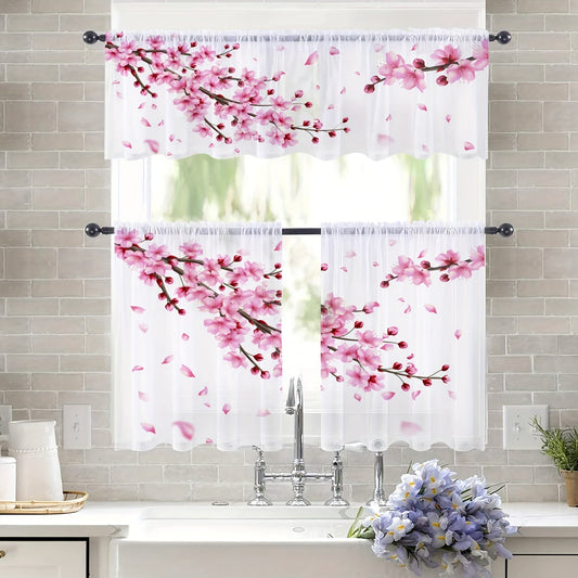 One Cherry Blossom Curtain Pair with Pole Pocket, featuring Falling Petals design. Ideal for decorating any room in the home, including bedrooms, offices, kitchens, and living spaces.