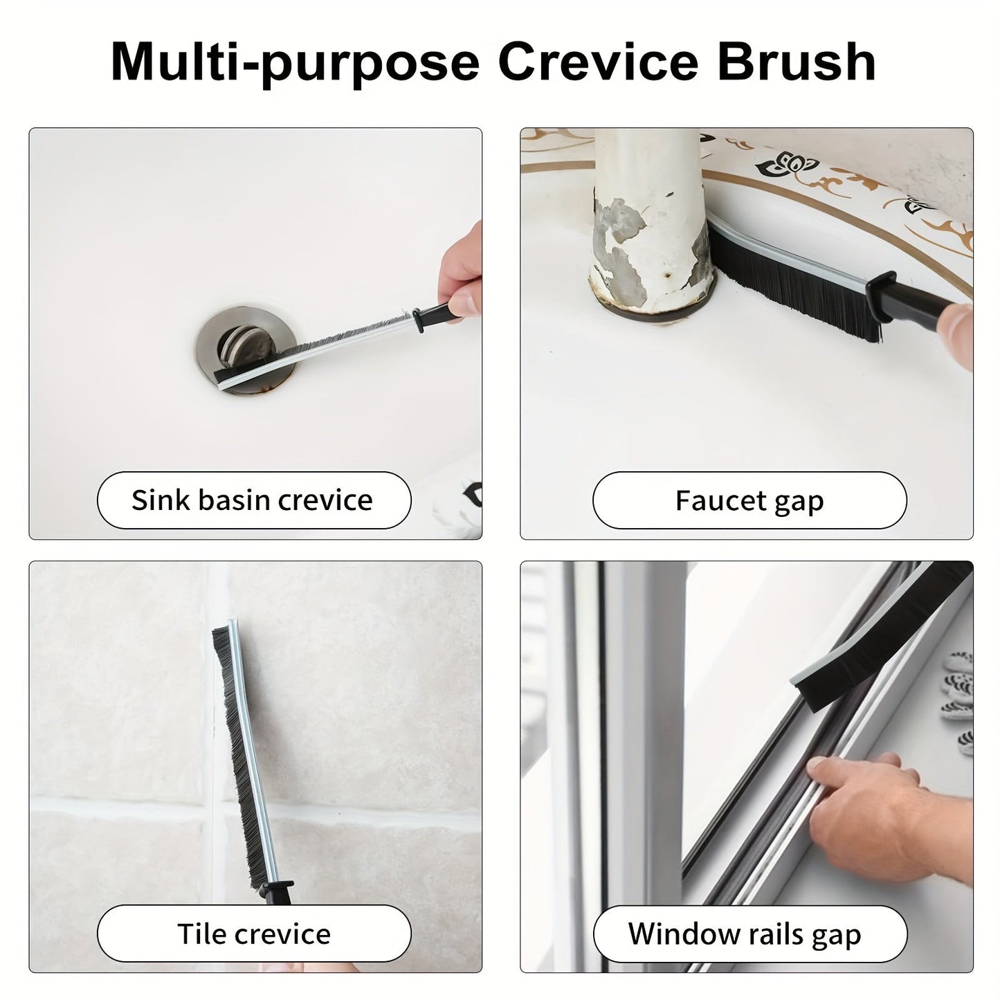 Set of 11 Crevice Cleaning Brushes - Strong Bristles for Narrow Areas, Extended Handle for Kitchen Sink, Mugs & Containers, Great for Cleaning Bathroom, Loo & Window Crevices, Essential Cleaning Supplies for Bathroom