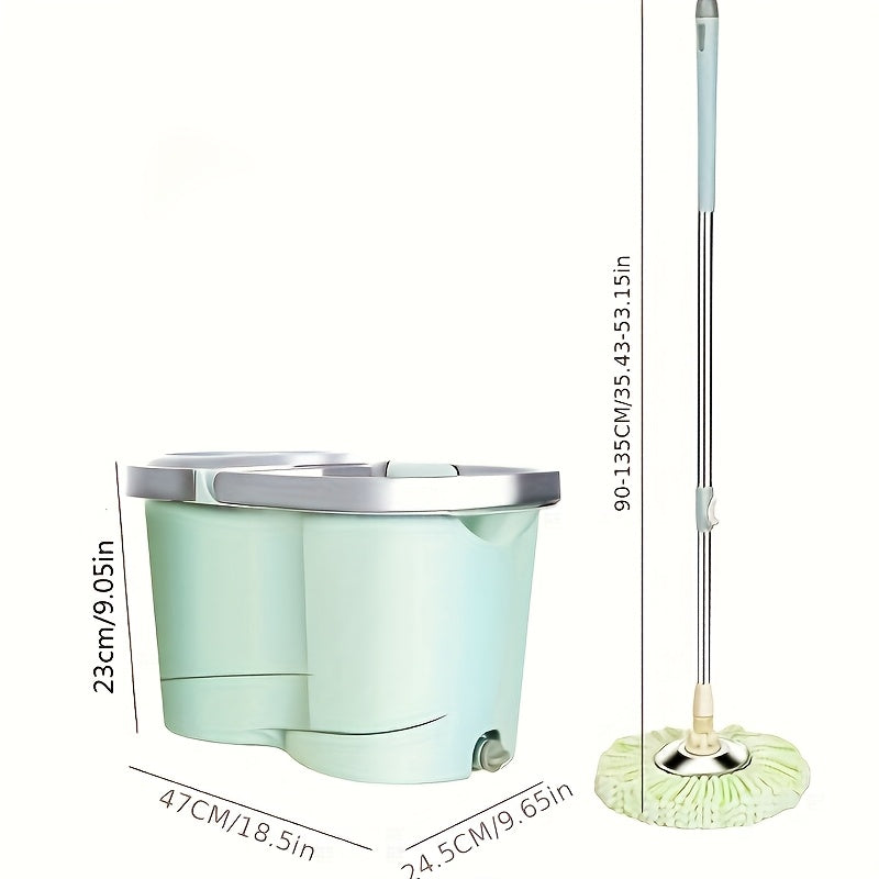 Get your hands on the innovative 1set Double-Drive Rotary Mop & Bucket System! This hands-free self-wringing system features a super absorbent microfiber head made of high-quality metal and plastic. Effortlessly clean wet or dry floors in your living