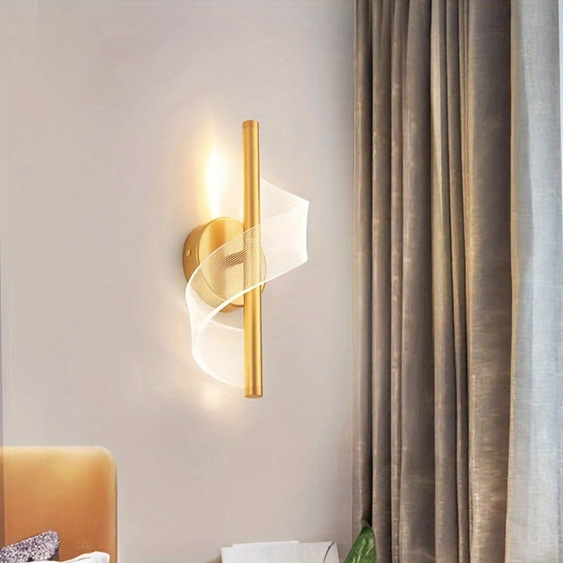 Contemporary S-Shaped LED Wall Sconce in Golden Metal & Acrylic Design - Ideal for Bedroom, Study, or Hallway - Warm Ambient Glow, Hardwired Installation, LED Lights for Bedroom.