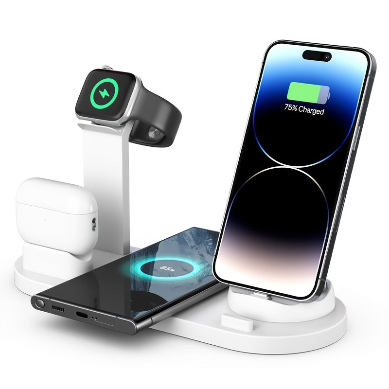 Wireless charger with fast charging for iPhone, Samsung, and Android series, also compatible with AirPods and iPhone Watch.