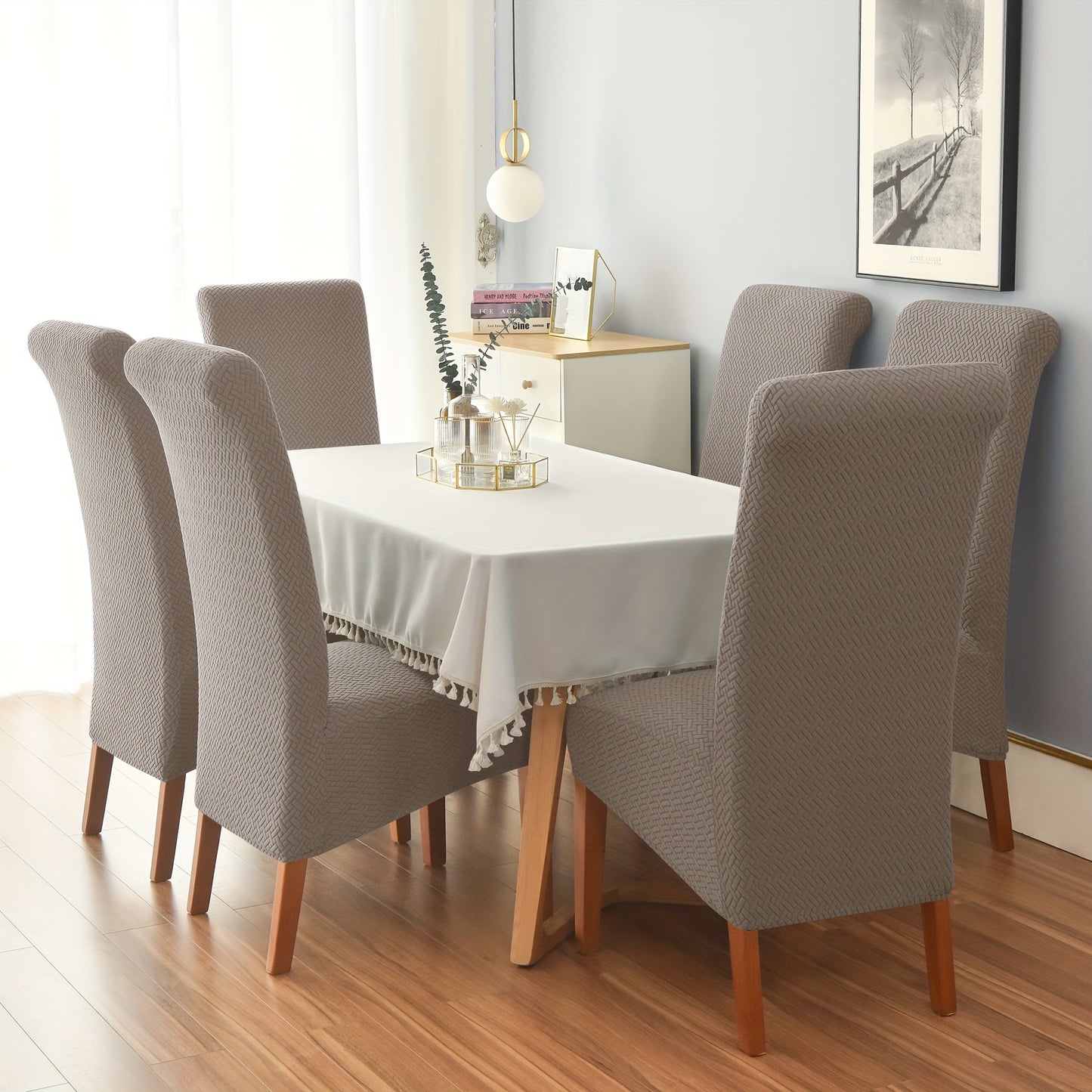 Jacquard high back dining chair slipcovers in sets of 2 or 4 for home or office use.