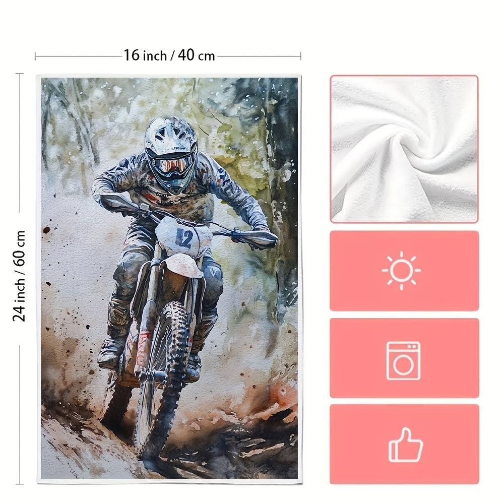 Set of 2 Ultra Soft Kitchen Towels with Enduro Bike Rider Design, Super Absorbent & Easy to Clean Dish Hand Towels, 40.64x60.96 cm - Ideal for Holiday Decor and Daily Use, Kitchen Towels