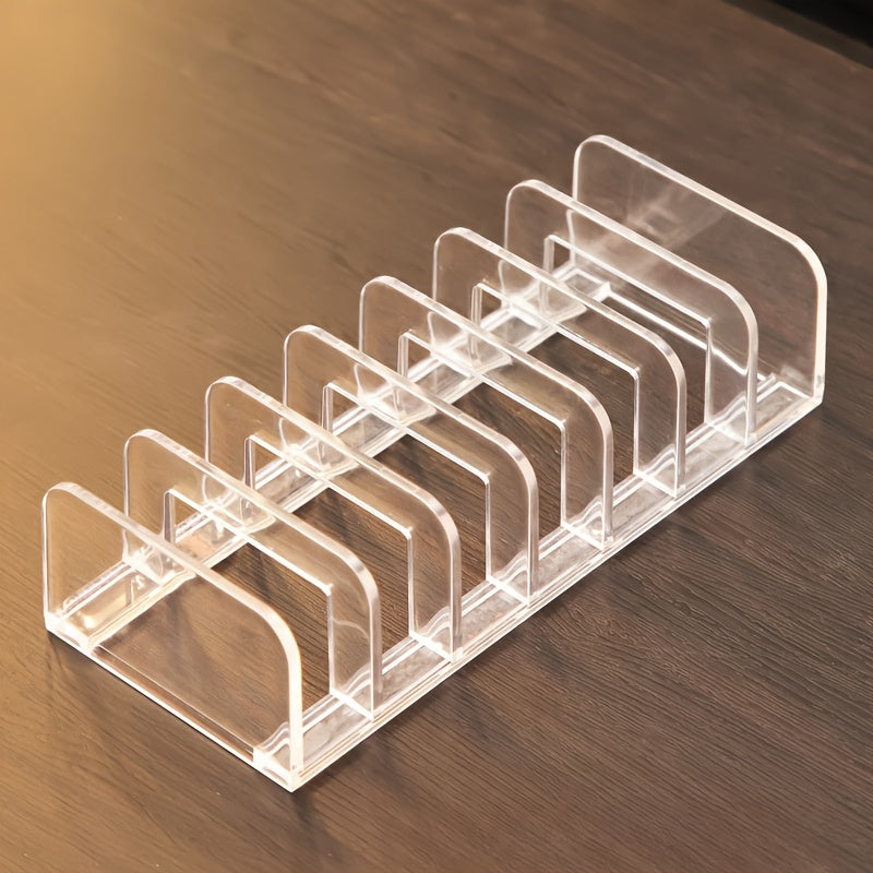 Transparent plastic makeup organizer with multiple compartments for desktop storage