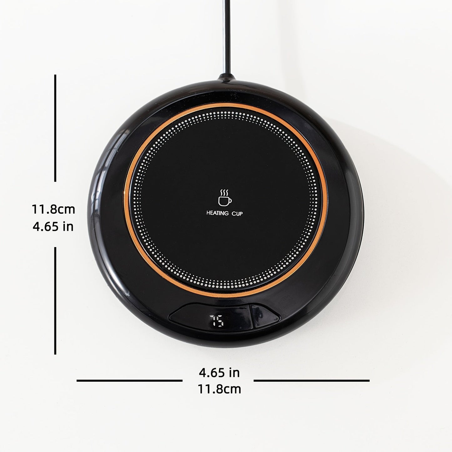 Electric coffee cup warmer pad with smart touch control, 3 temperature settings, and USB power. Can be used for warming drinks like milk, tea, and hot chocolate at home or in the office. Made of plastic with an operating voltage of ≤36V.