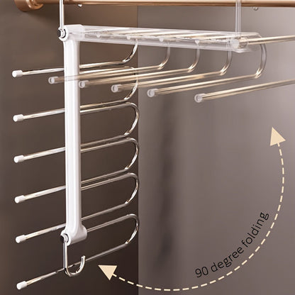 Durable Stainless Steel & Plastic Folding Pants Rack - Space-Saving Design, Multi-Functional for Drying and Storage of Jeans and Clothes