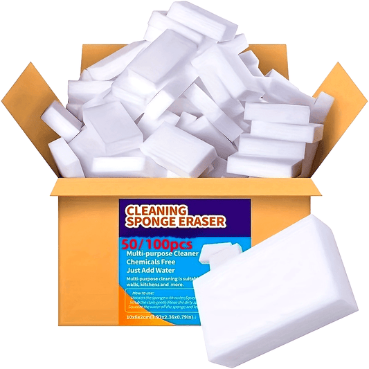 Versatile Stain and Dirt Remover: 100-Pack of Multi-Purpose Magic Cleaning Eraser Sponges made of Melamine Foam Pads for Household Cleaning in the Kitchen, Car Interior, Bathroom, and Shoes. Great Cleaning Tool for Various Surfaces.