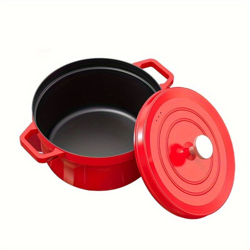 Durable Red Soup Pot for Broth, Stew, and Cooking - 4L Cast Iron Stockpot with Lid, 24cm - Compatible with Universal Gas Stovetop and Induction Cooking