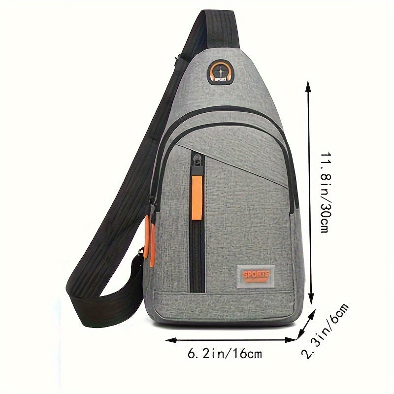 Men's slant shoulder bag with multiple zippered layers for sports and travel.