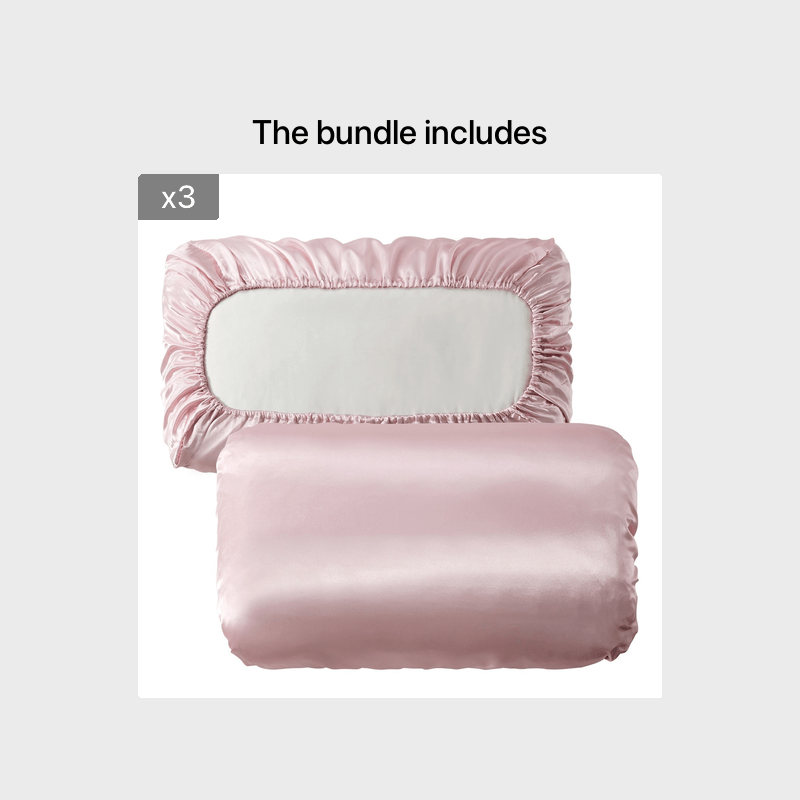 Two soft and breathable satin pillowcases with elastic cord, ideal for a comfortable night's sleep in your bedroom.