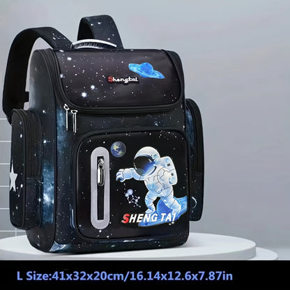 Waterproof school bag featuring cartoon astronaut design and large capacity.