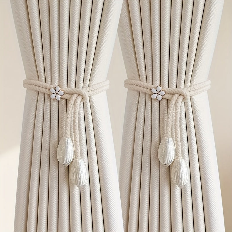 Set of 2 LuxeHome Curtain Straps with Floral Buckles - Stylish Rope Fasteners for Elegant Window Decor and Accessories