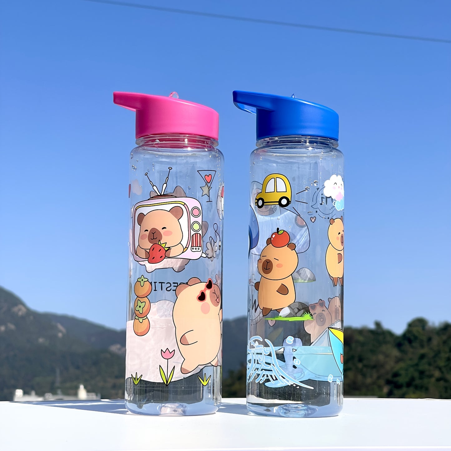 1pc Cute Cartoon Kawaii Capybara Water Bottle, made of PVC Free Plastic, Round Shape, Lightweight, Hand Wash Only, Perfect for Climbing Sports.