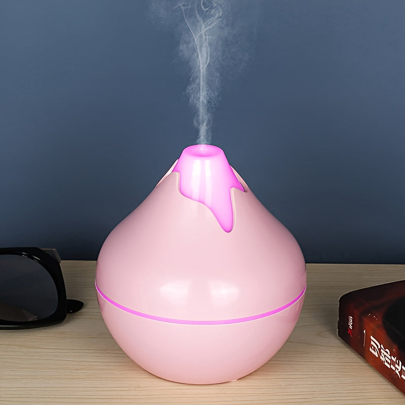 USB powered humidifier with aromatherapy, quiet operation, wood grain design, suitable for home and office.