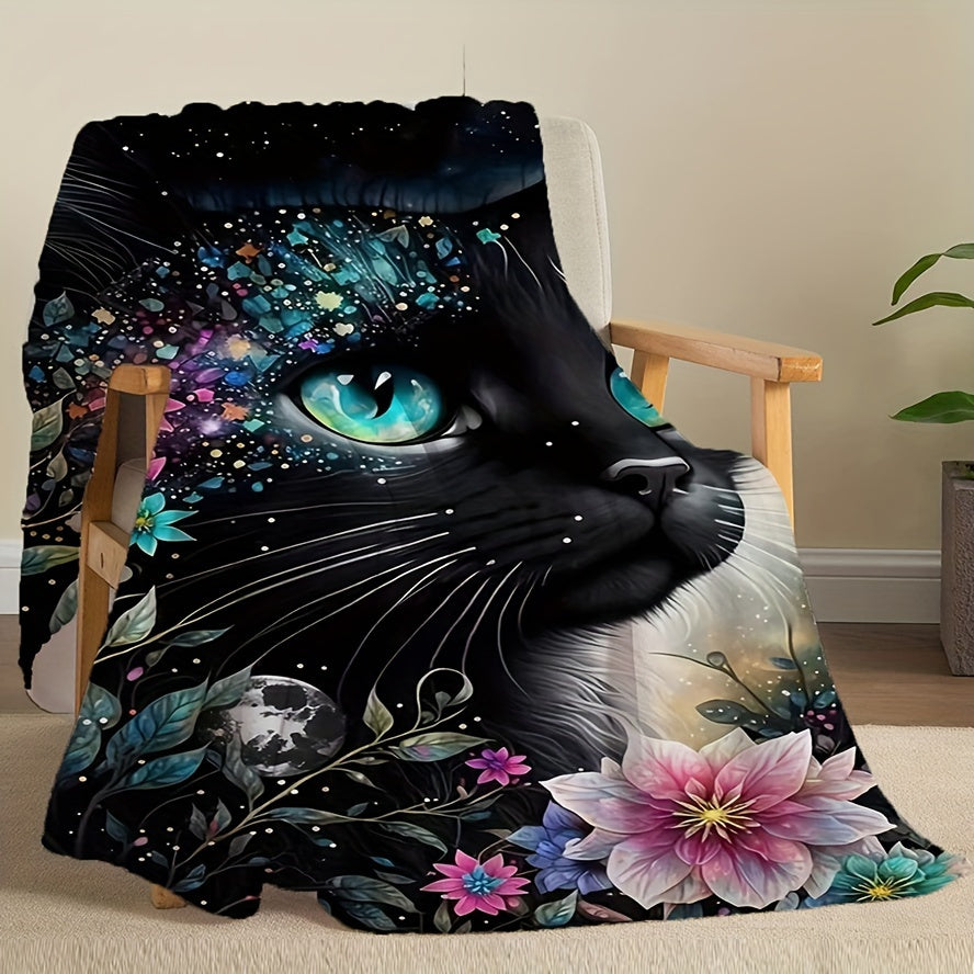 Black Cat Animal Blanket - 1 piece Flannel Throw Blanket suitable for all seasons. Perfect for use on beds, couches, and chairs. An Amazon's top-selling animal-themed gift blanket, ideal for winter naps, sofa covers, air conditioning, and sleepovers.