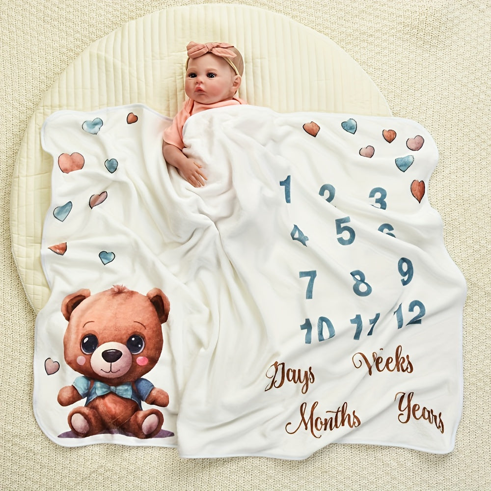 Cute animal print flannel milestone blanket for young children, perfect for photos and commemorating growth. Can also be used as a warm and soft bath towel. Size: 74.93cmx39