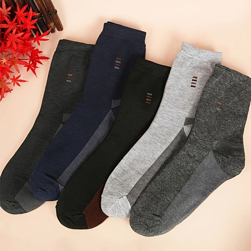 5 Pairs of Men's Classic Crew Socks, Breathable and Comfortable for All Seasons