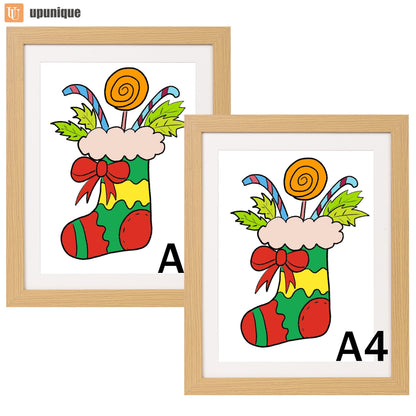 Versatile A4 Youngsters' Artist Frame, Black/White/Light Wood Grain, Ideal for Gifts & School Projects, Perfect for Christmas