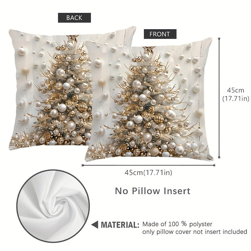 Get into the holiday spirit with our Contemporary Christmas Tree Double-Sided Print Throw Pillow Cover! Measuring 44.96cm x 44.96cm, this woven polyester cover features a zipper closure for easy removal and cleaning. Add a festive touch to your home or