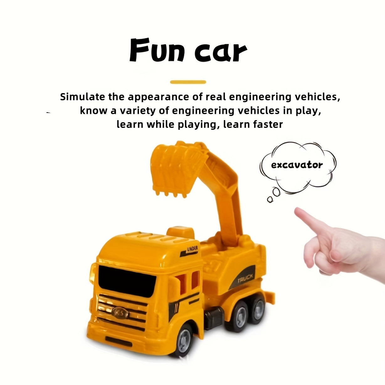 8-piece set includes excavator toy, construction vehicles, and inertia-powered excavator combination - great for learning about transportation tools and as a gift option.