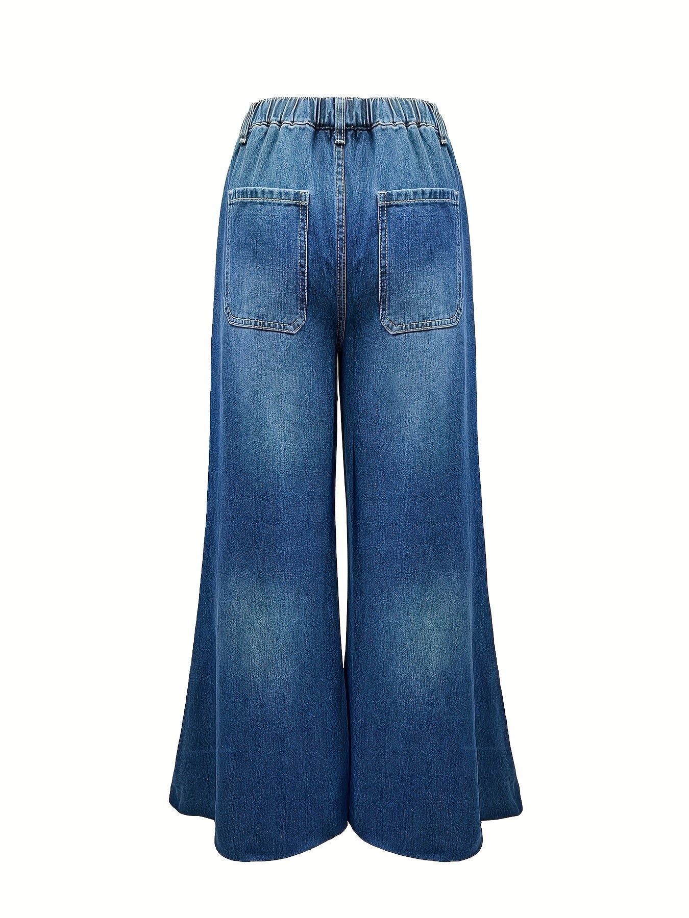 SENLANJIEQU Women's High-Waisted Wide Leg Denim Jeans, Casual Style, Cotton-Polyester Blend, Washed Finish, Non-Stretch Fabric, All-Season Solid Color