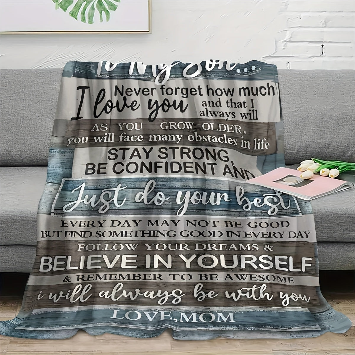 Gift from Mom to Son: Personalized Blanket - Perfect for Birthdays, Graduations, and Valentines- Gifts for Grown Sons - Sentimental Gesture from Mother.