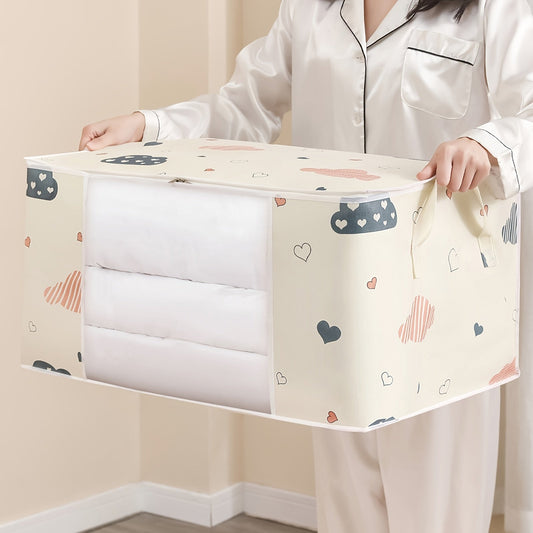 Spacious Clothes Storage Bag with Durable Handle, Perfect for Blankets and Bedding, Foldable Design with Strong Zipper, Clear Window for Easy Viewing. Great for Christmas, Halloween, Thanksgiving, or Easter Gifting.