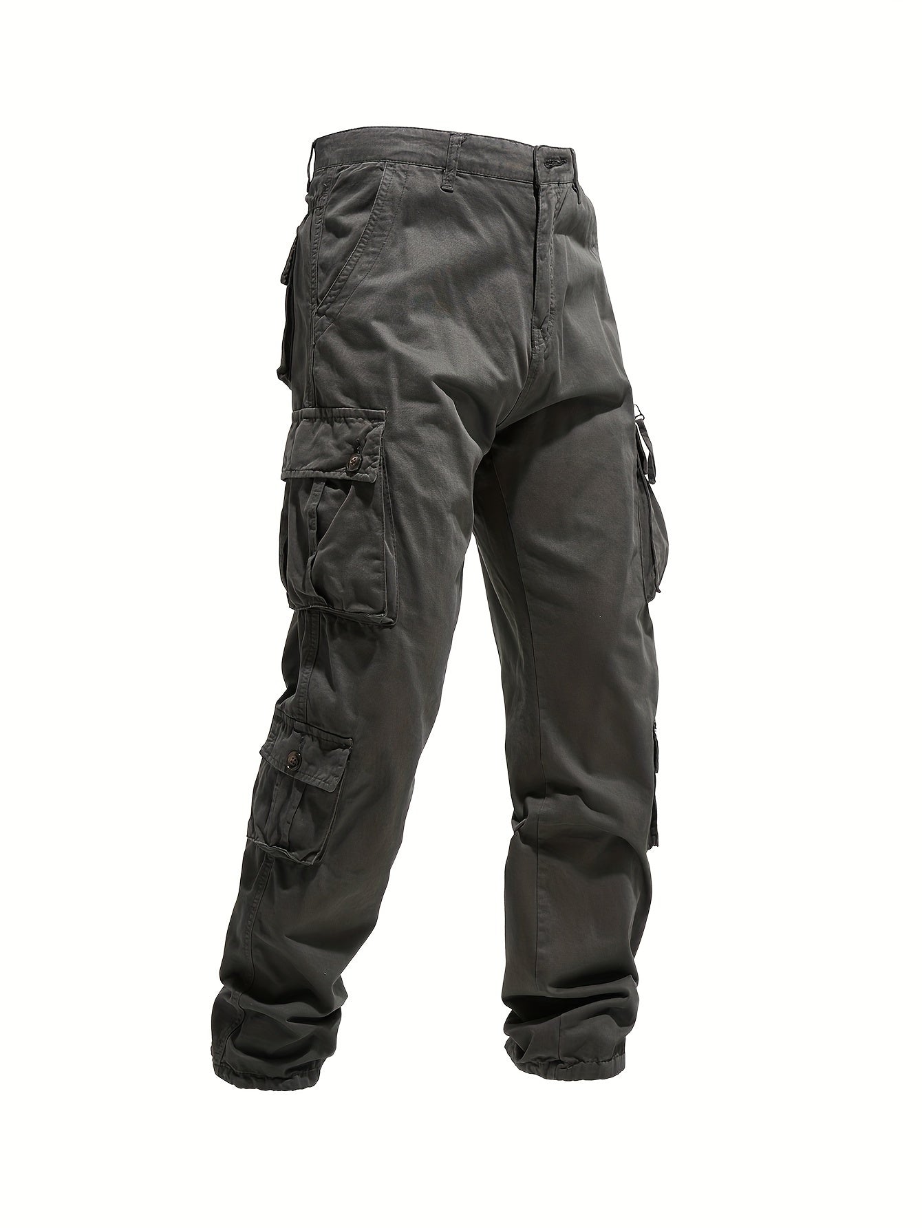 Men's plus-size cotton work pants with 8 pockets, ideal for outdoor activities like hiking, camping, and fishing.