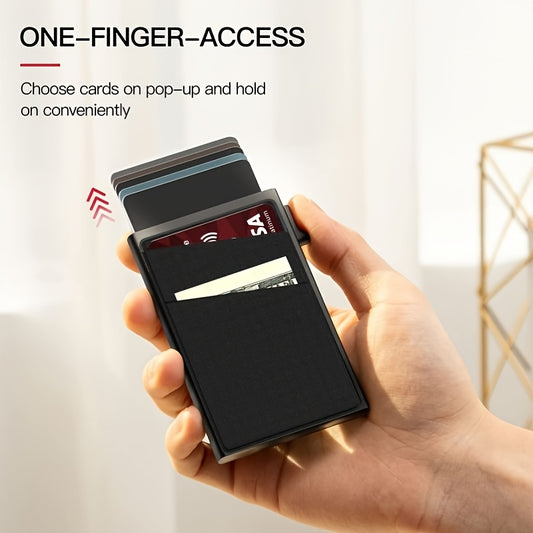 RFID blocking pop-up credit card holder and minimalist money bag for men - perfect gift.