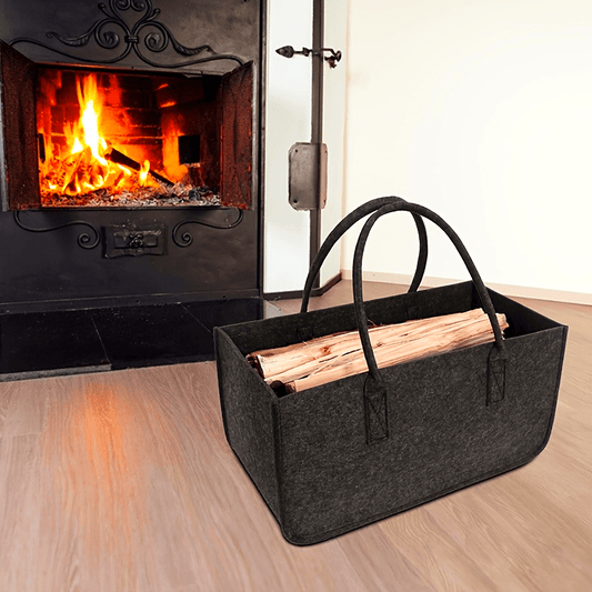 Sturdy and Spacious Firewood Tote Bag with Black Handles - Tough, Easy-to-Carry Design Inspired by Nordic Style, Perfect for Storing Wood Indoors and on the Go