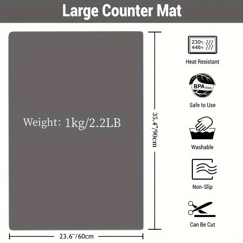 This large silicone mat is perfect for protecting your kitchen table. Measuring 91cm/36inch x 59cm/23.4inch, it is heat resistant, non-slip, and waterproof, making it ideal for baking and cooking.