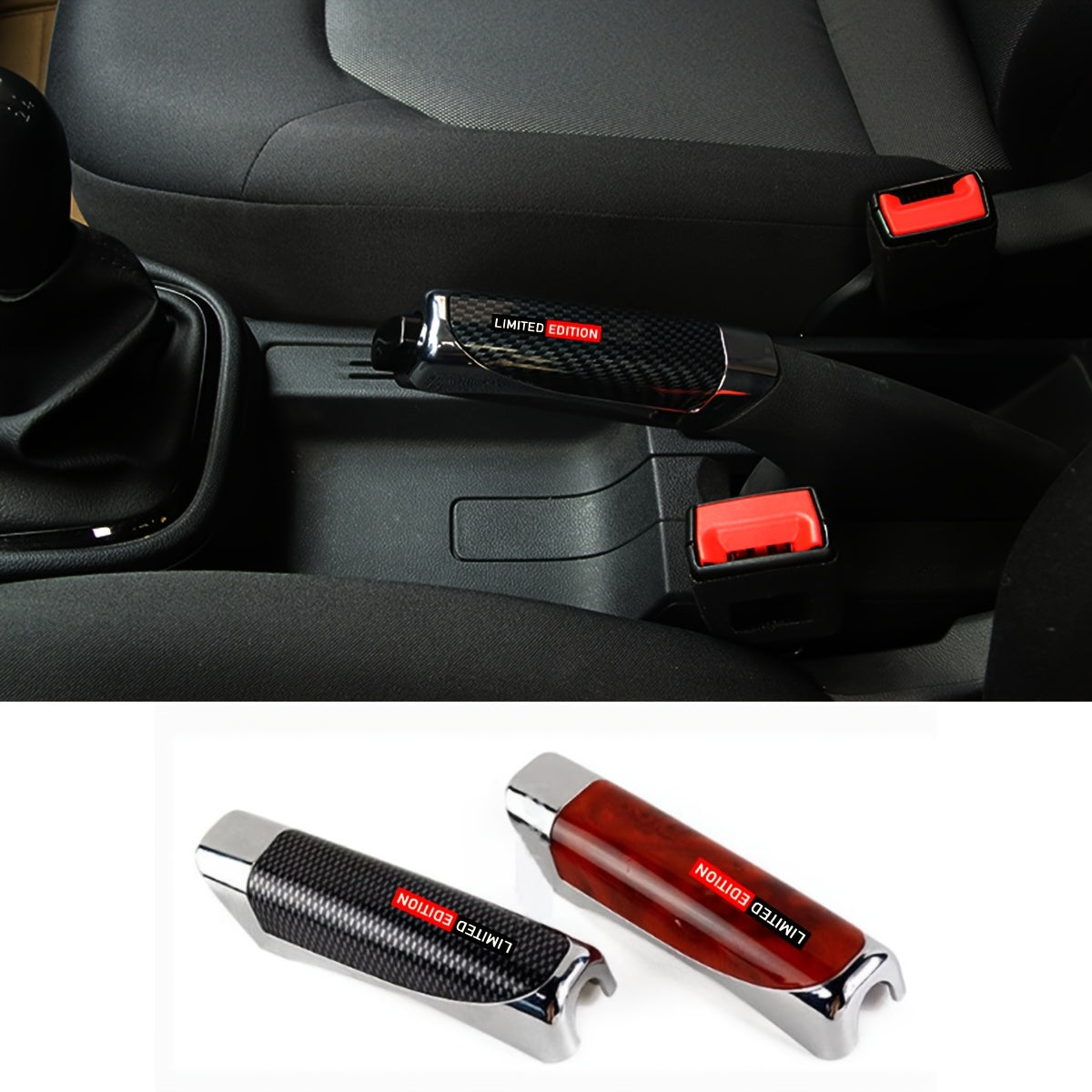 Universal ABS Handbrake Grip Cover with Carbon Fiber Texture for Kia, Toyota, and Lexus vehicles.