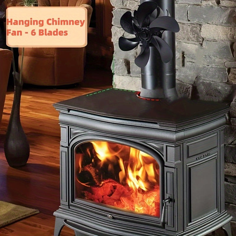 Enhanced Chimney-Mounted Wood Stove Fan - Improved Heat Distribution with 6 Quiet Blades, Perfect for Log and Firewood Burning, Operates Without Electricity