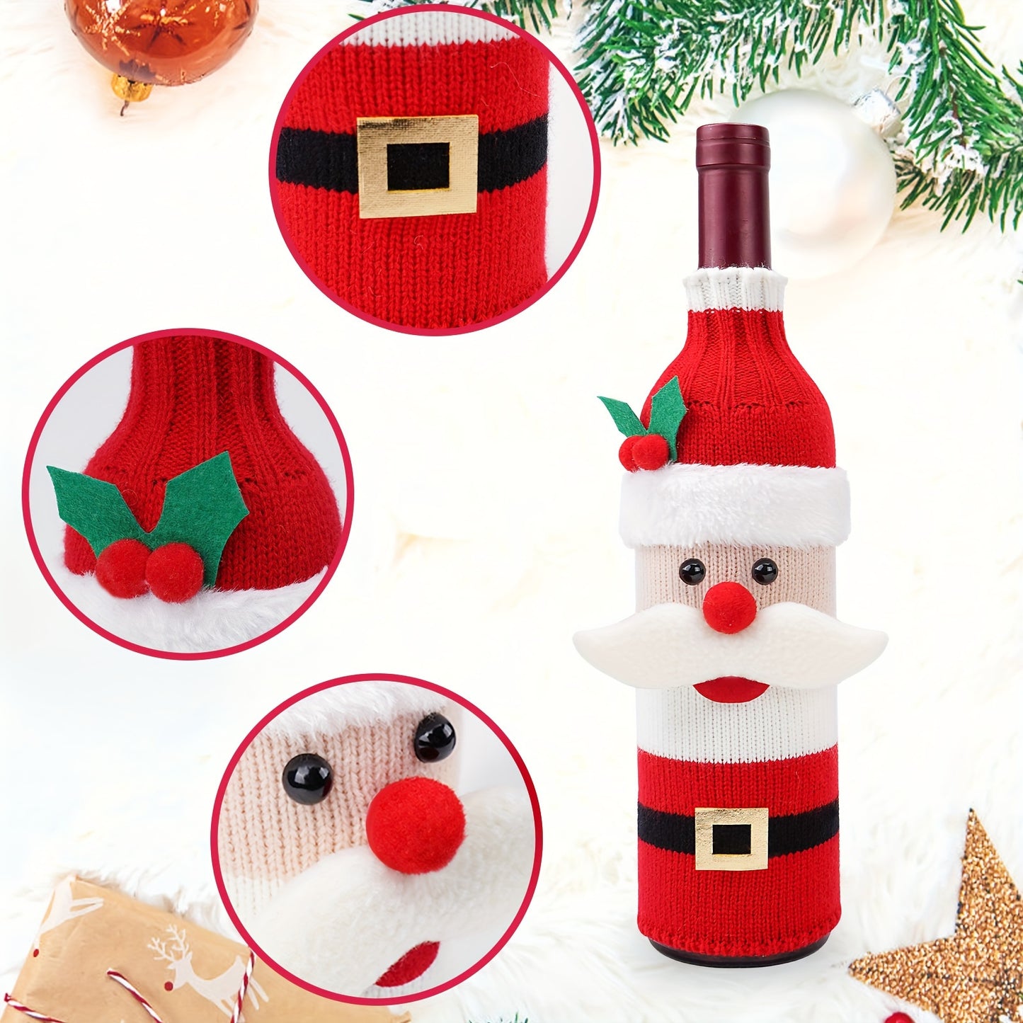 Christmas-themed beer bottle sleeve. Insulated, non-slip cover for standard 12oz/330ml bottles, perfect for festive decor.