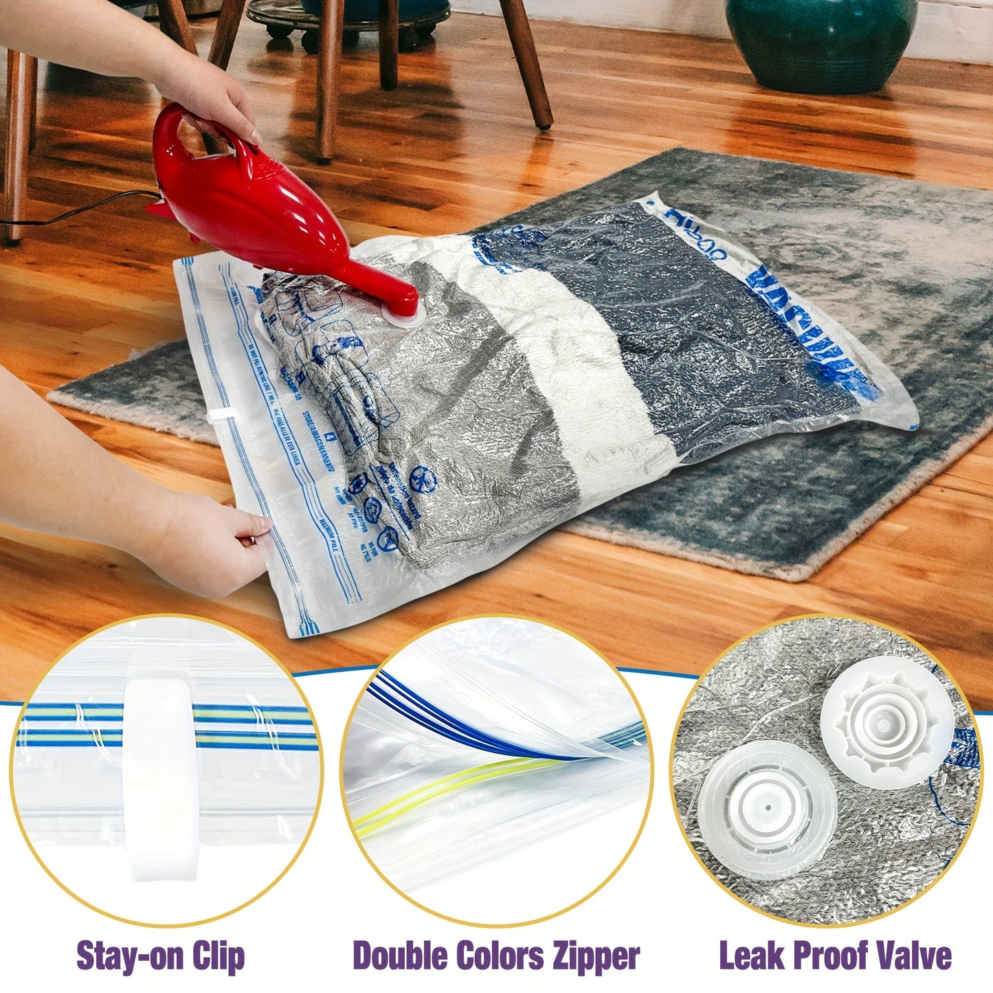 Vacuum Compression Storage Bags with Pump for Clothes, Sweaters, Blankets, Quilts - Space-Saving Organization Solution for Home, Travel, Dormitories, and College - Must-Have Travel and Storage Accessories