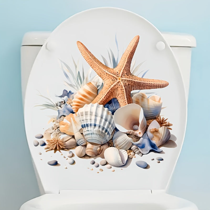 Toilet lid decal featuring summer beach design - easy to apply and perfect for ocean-themed home decor.