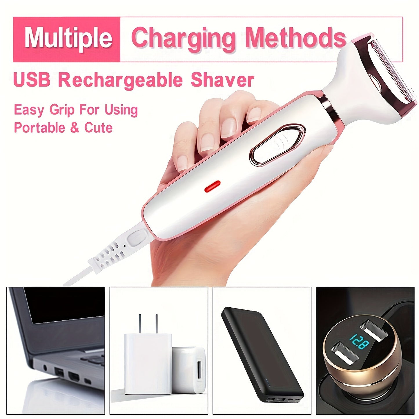 4-in-1 Women's Electric Shaver Kit with USB rechargeable, stainless steel blades for face, nose, legs, and bikini area - Ideal gift for her.