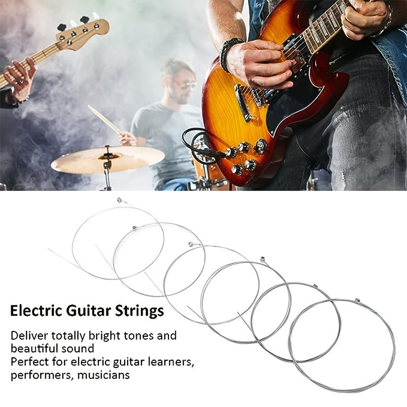 Beginner practice replacement electric guitar strings, hexagonal steel core with nickel alloy wire wrap, set of 6.