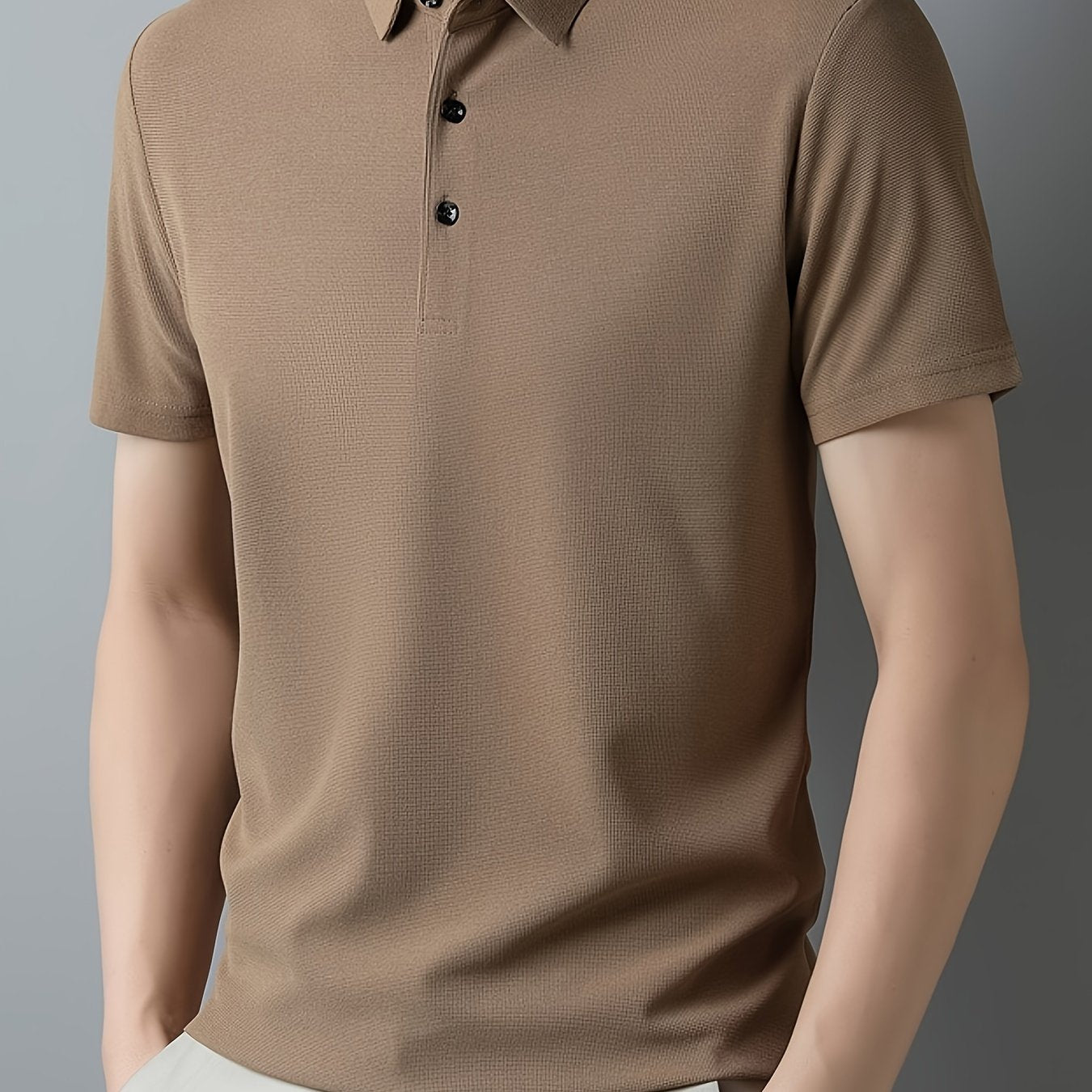 Men's Breathable Polyester Shirt - Casual Solid Color, Short Sleeve with Collar