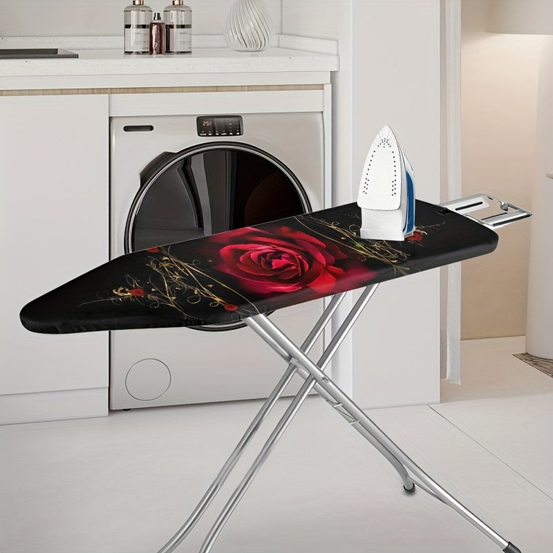 Full size Rose Ironing Board cover with scorch-resistant padding and elastic edge. Heavy-duty iron pad covers for standard boards with hook and loop fastener strap.