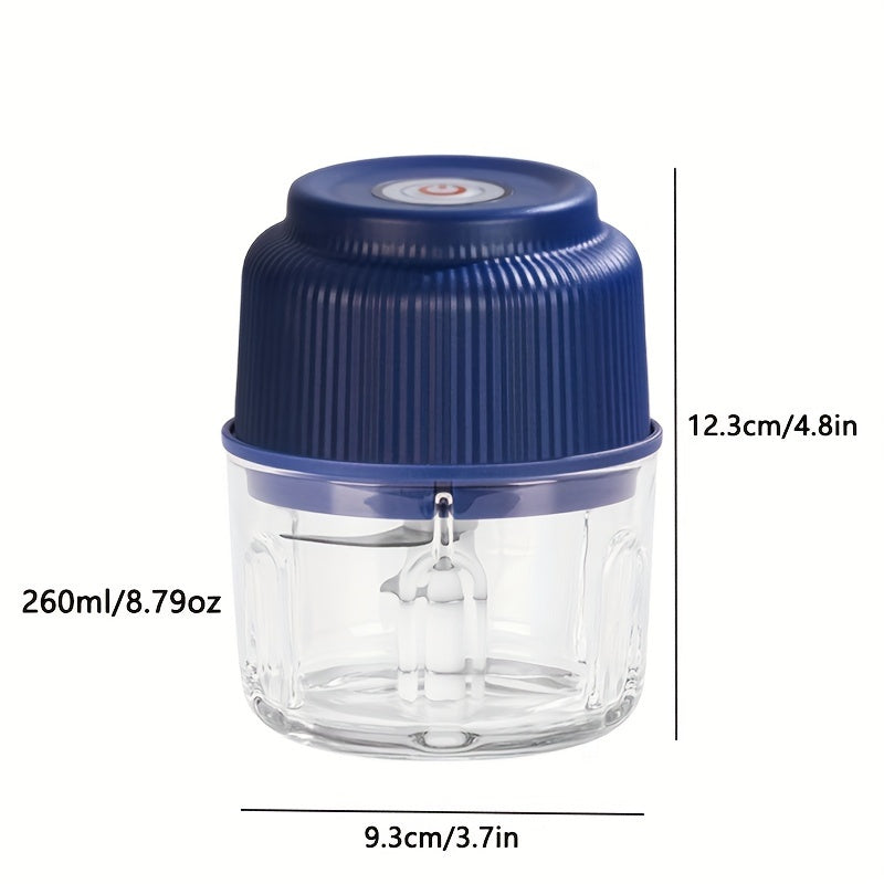 Portable Electric Garlic Chopper with 260ml Glass Container, USB Rechargeable Lithium Battery, Ideal for Outdoor Travel & BBQ, Includes Various Accessories