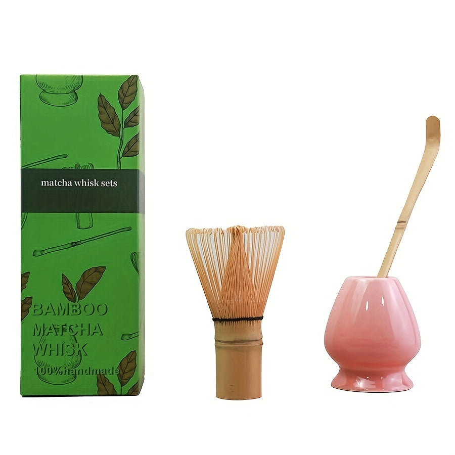 Complete Set of Traditional Japanese Matcha Tools - Includes Bamboo Whisk, Ceramic Spout, and Scoop - Ideal for Holiday Season