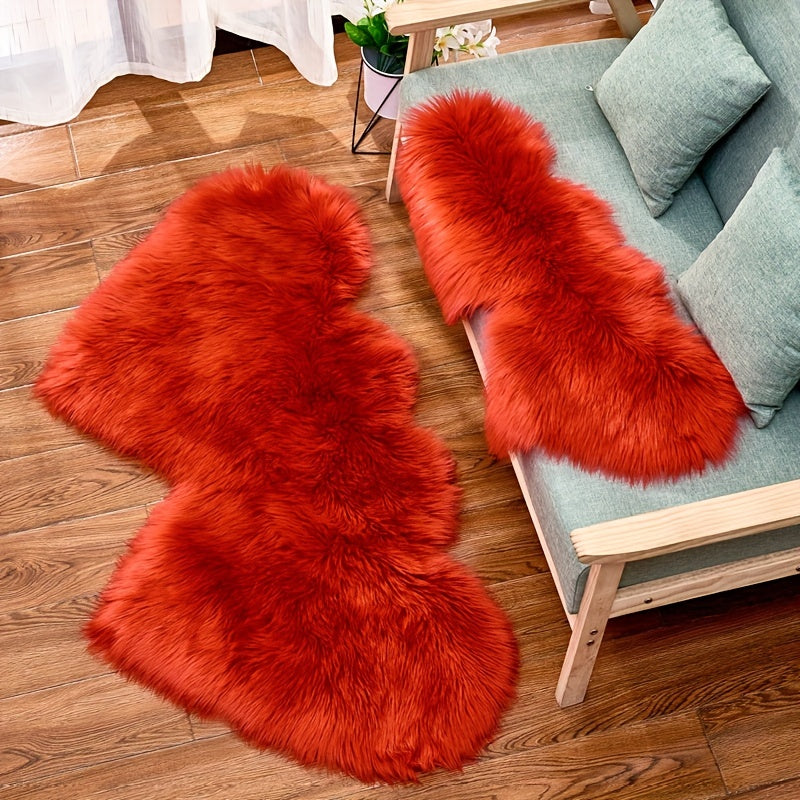 Double Heart Faux Sheepskin Rug, Heart Shaped Fluffy Rug, Soft Plush Shaggy Carpet Area Mats, Girls Bedroom Sofa Decor, Home Floor Accent