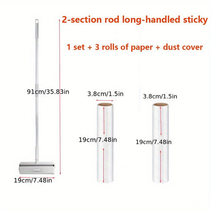 Long handle telescopic epilator removes pet hair and dust from carpets and sofas efficiently.