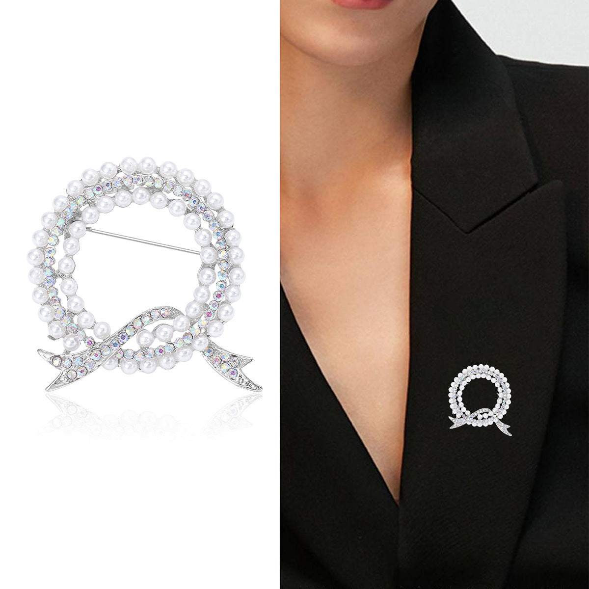 Luxurious and elegant rhinestone brooch pin featuring a unique irregular shape design, inspired by Korean fashion aesthetics. Perfect accessory for women who appreciate novelty and sophistication.