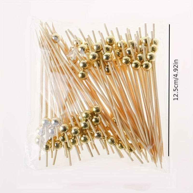 100 fancy handmade bamboo cocktail picks for appetizers, fruit, and BBQ parties, measuring 4.7in.