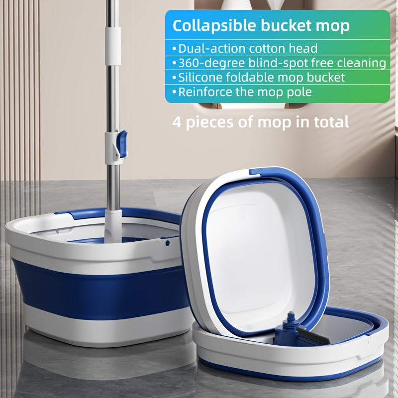 Flexible Foldable Spin Mop & Bucket Combo - Made of Stainless Steel, Requires No Electricity for Effortless Cleaning in Household, Commercial, Culinary, and Outdoor Settings