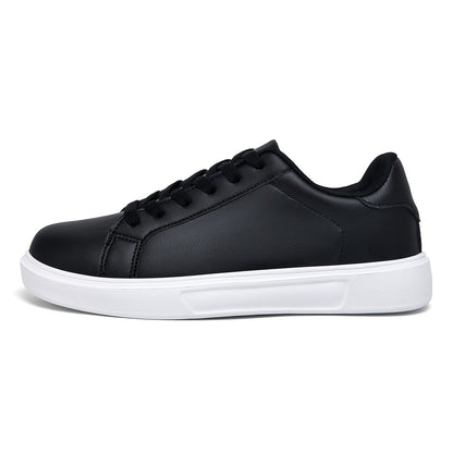 Black lace-up sneakers for women, versatile and comfortable for outdoor activities.